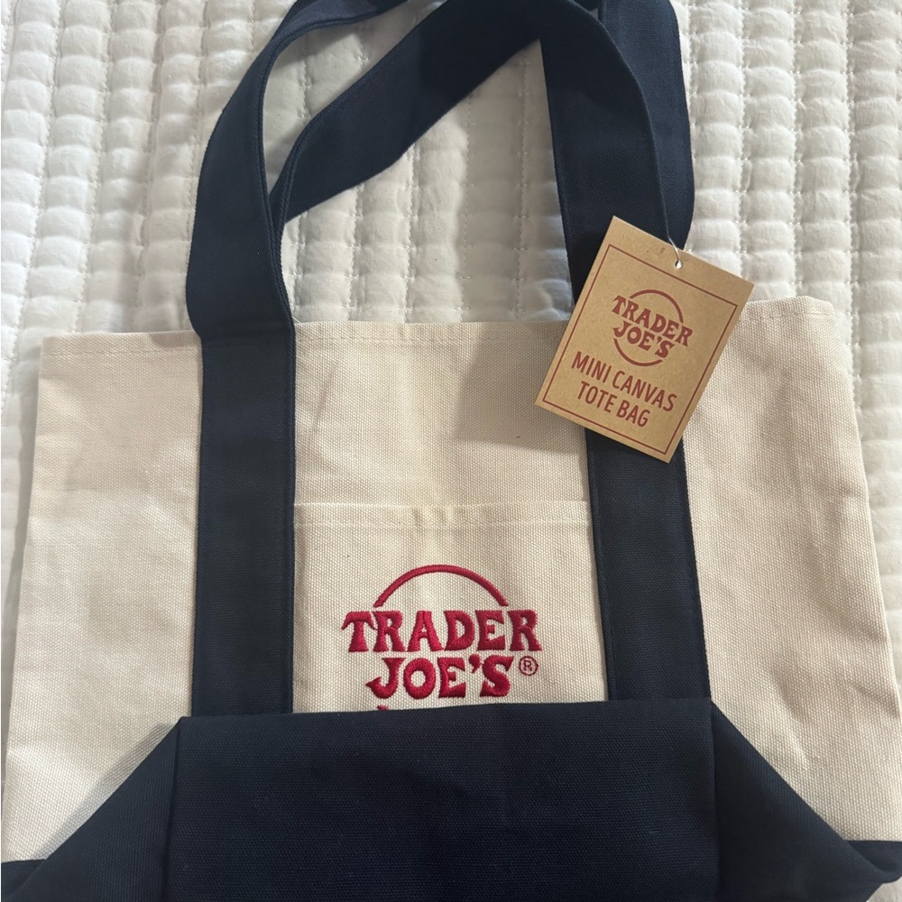 Trader Joe's Canvas Tote with Navy Handles
